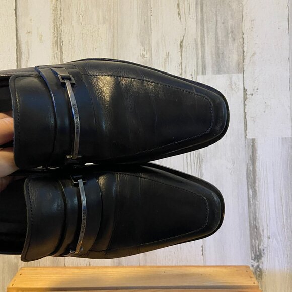 HUGO BOSS Men\'s Size 8 Leather Square Toe Black Loafers Hugo Boss Horsebit main image 4
